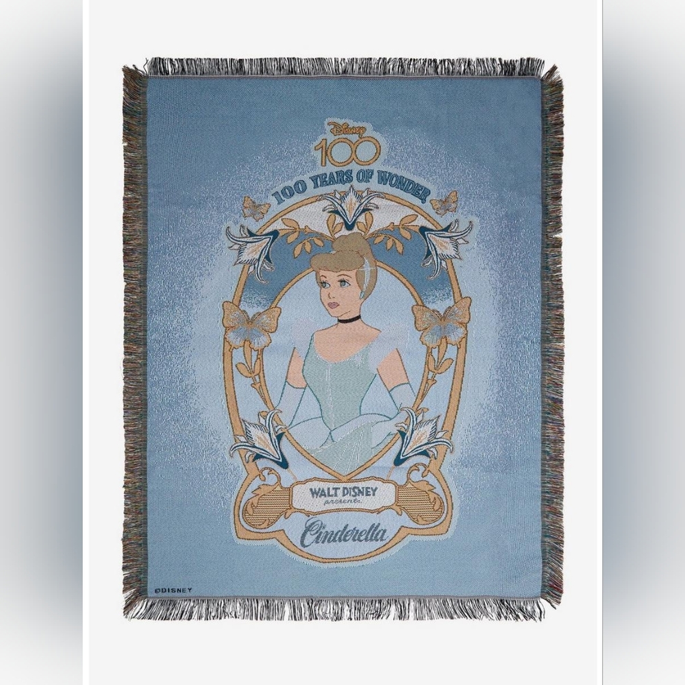 Rare Disney 100 year anniversary Cinderella Portrait Tapestry Throw